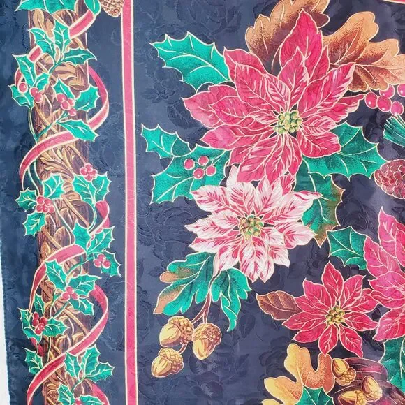 VTG Womens Christmas Scarf Poinsettia Acorn Red Green Holiday Scarves - Picture 4 of 7